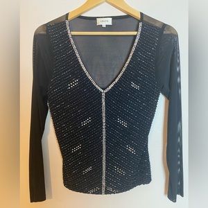 Vintage Mob wife Laura sequins and sheer V neck blouse